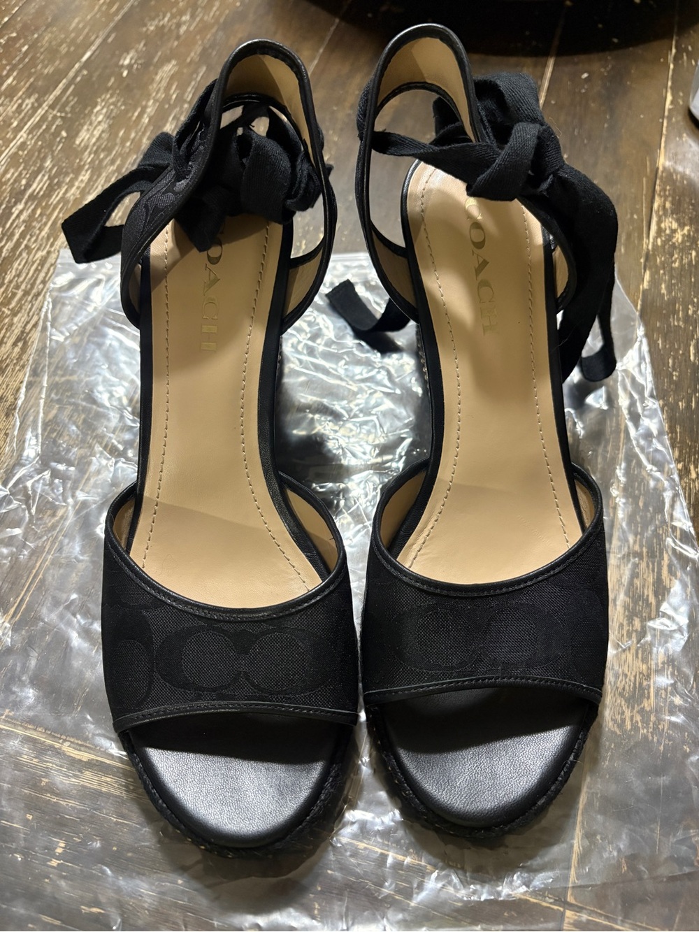 Coach Black Signature Wedge Espadrille Sandals